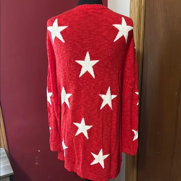 Boston Proper Red and White Star Cardigan - Picture 2 of 4